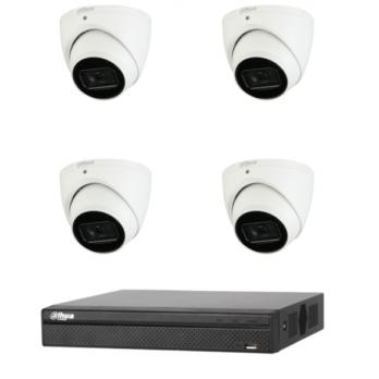 DAHUA CCTV Kit, with 4 Channel Compact 1U WizSense Network Video Recorder and 4 IP 2MP Starlight Poe Cameras, 1 TB Hard Disk & SecureTech Installation