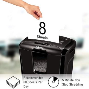 Fellowes Powershred M-8C 8 Sheet Cross Cut Personal Shredder With Safety Lock